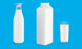 Satz Milch in verschiedenen Packungen Glas, Karton, Flasche. Vektor eps 10