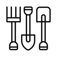 Garten Werkzeug Schaufel Rechen Hacke Zimmerei Gliederung Symbol Vektor Illustration