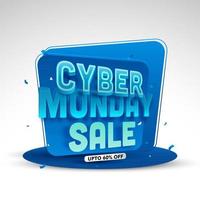 cyber måndag försäljning affisch design med rabatt erbjudande på blå och vit bakgrund. vektor