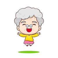söt mormor tecknad serie karaktär. mormor håller på med aktivitet. människor och familj begrepp design. förtjusande chibi vektor illustration