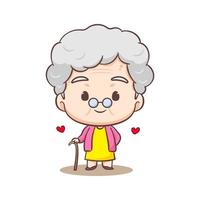 söt kärleksfull mormor tecknad serie karaktär. människor begrepp design. platt förtjusande chibi vektor illustration. isolerat vit bakgrund