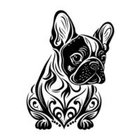 charmant Französisch Bulldogge im detailliert schwarz und Weiß Vektor Illustration. Ideal zum haustierbezogen Entwürfe, Fan-Shop, und Drucke.