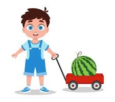 süß Junge mit Wagen und Wassermelone vektor