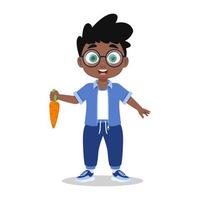 ein Junge mit ein Karotte im seine Hand, Ernten vektor