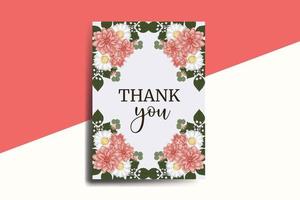 tacka du kort hälsning kort dahlia blomma design mall vektor
