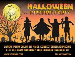 Halloween-Partyplakat mit Kindern in Halloween-Kostümen vektor