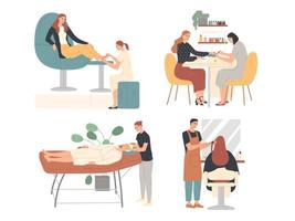 Schönheit Salon Meister zur Verfügung stellen Dienstleistungen zu Kunden. Maniküre, Pediküre, Massage vektor