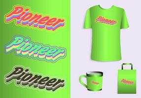 pionjär 3d typografi affisch, t-shirt, mugg, toto väska, handelsvaror skriva ut design. vektor