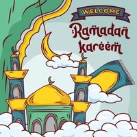 ramadan baner posta med hand dragen islamic illustration prydnad vektor