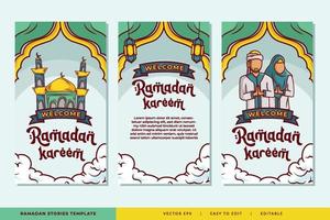 Ramadan kareem Geschichten Vorlage mit Hand gezeichnet islamisch Illustration vektor