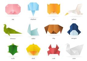 Sammlung von verschiedene Origami Tiere und Vögel mit beschwingt Gradient Farben. Vektor Illustration. isoliert Origami Symbole.