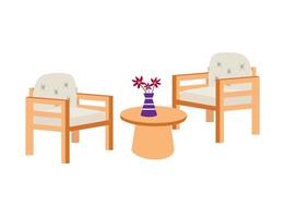 Vektor einstellen von Garten Möbel. hölzern einstellen von Garten Möbel. schön Stühle und Tisch. Möbel zum ruhen Vektor Karikatur. Weiß isoliert Hintergrund.