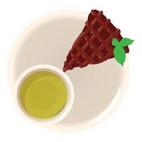 Frühstück Konzept Symbol isometrisch Vektor. Schokolade Kuchen Stück und Grün Matcha vektor