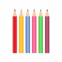Buntstifte für Büro oder Zeichnung in verschiedenen Farben. Sammlung von Buntstiftwerkzeugen zum Schreiben und Malen. flache Vektorillustration lokalisiert auf weißem Hintergrund. vektor