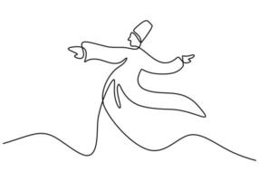 kontinuerlig en linje ritning av sufi dansare. islamisk traditionell virvlande dervish. traditionell semadans minimalistisk design. en av de berömda turistattraktionerna i istanbul. vektor illustration