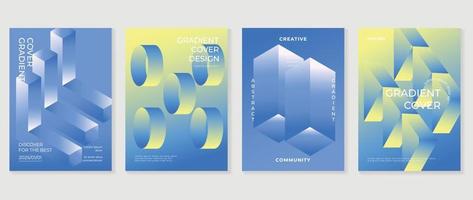 abstrakt Gradient Hintergrund Vektor Satz. minimalistisch Stil Startseite Vorlage mit beschwingt Perspektive 3d geometrisch Prisma Formen Sammlung. Ideal Design zum Sozial Medien, Poster, Abdeckung, Banner, Flyer.