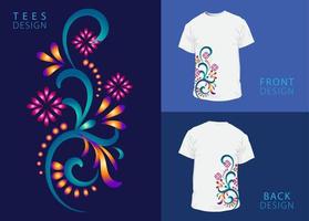 t-shirt design för man främre och tillbaka med abstrakt blommig mönster. mock-up för dubbelsidigt utskrift vektor