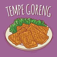 tempe goreng Illustration indonesisch Essen mit Karikatur Stil vektor