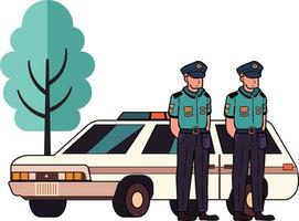 Polizist mit Polizei Auto Illustration im Gekritzel Stil vektor