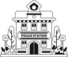 polis station byggnad illustration i klotter stil vektor