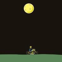 retro Motorrad auf Mondschein Nacht im das Wald. Vektor Karikatur Illustration