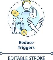 reduzieren löst aus Konzept Symbol. vermeiden Negativ Situation. emotional Verordnung Strategie abstrakt Idee dünn Linie Illustration. isoliert Gliederung Zeichnung. editierbar Schlaganfall vektor