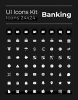 bank och finansiera vit glyf ui ikoner uppsättning för mörk läge. silhuett symboler på svart bakgrund. fast piktogram för webb, mobil. vektor isolerat illustrationer