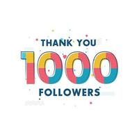 tack 1000 följare firande, gratulationskort för 1k sociala följare. vektor