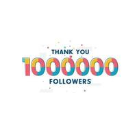 tack 1000000 anhängare firande, gratulationskort för 1m sociala anhängare. vektor