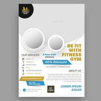 kondition Gym flygblad eller mall, broschyr layout med rabatt erbjudande och given tjänster. vektor