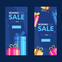 boxning dag försäljning vertikal baner eller mall uppsättning med rabatt erbjudande och gåva lådor på blå bakgrund. vektor