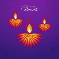 glücklich Diwali Schriftart mit kreativ Papier Schnitt Öl Lampen auf lila Hintergrund. vektor