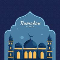 islamisch heilig Monat von Ramadan kareem mit schön Moschee auf Blau Hintergrund. vektor