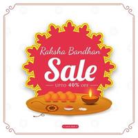 Raksha Bandhan Verkauf Aufkleber, Etikette mit Rabatt Angebot und Anbetung Teller auf Weiß Hintergrund. vektor