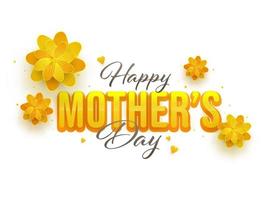 skön text Lycklig mors dag med gul vibrerande blommor på vit bakgrund. vektor