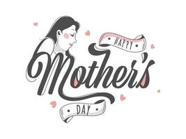vektor illustration av en ung mor och eleganta text Lycklig mors dag på vit bakgrund.