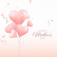 Lycklig mors dag begrepp med rosa hjärta former ballonger på vit bakgrund. vektor