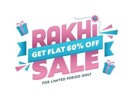 Rakhi Verkauf Poster oder Banner Design mit Rabatt Angebot und Geschenk Kisten auf Weiß Hintergrund. vektor