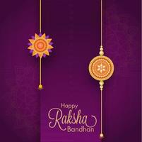 golden glücklich Raksha Bandhan Schriftart mit dekorativ rakhis auf lila Mandala Muster Hintergrund. vektor