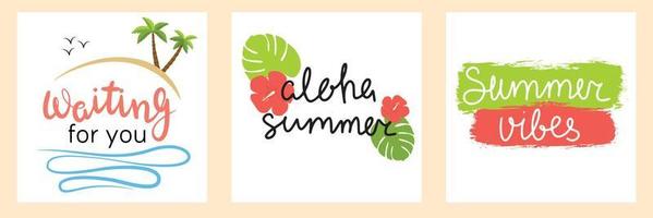 Platz Sommer- Banner. warten zum Du. Aloha Sommer. Sommer- Schwingungen. Vektor Illustration.