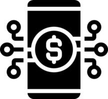 Digital Bankwesen schwarz Glyphe Symbol. Verwaltung Geld online. Handy, Mobiltelefon Bankwesen App. virtuell Anerkennung Karte. finanziell Service. Silhouette Symbol auf Weiß Raum. solide Piktogramm. Vektor isoliert Illustration