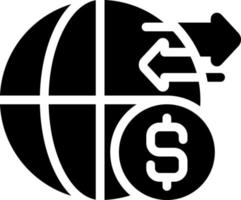 internationell pengar överföra svart glyf ikon. få betald från annan Land. betalning metod. Bank konto. silhuett symbol på vit Plats. fast piktogram. vektor isolerat illustration