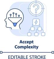 acceptera komplexitet ljus blå begrepp ikon. utmanande situationer. anpassning abstrakt aning tunn linje illustration. isolerat översikt teckning. redigerbar stroke vektor