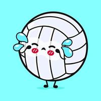 söt gråt volleyboll karaktär. vektor hand dragen tecknad serie söt karaktär illustration ikon. isolerat på blå bakgrund. ledsen volleyboll boll karaktär begrepp