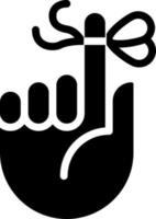 Knoten auf Finger zum Erinnerung schwarz Glyphe Symbol. Seil gebunden um Zeiger. komisch Tradition. Hand Geste. Silhouette Symbol auf Weiß Raum. solide Piktogramm. Vektor isoliert Illustration