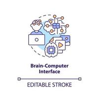 Gehirn Computer Schnittstelle Konzept Symbol. Steuerung Prozesse. Metaverse Technologie abstrakt Idee dünn Linie Illustration. isoliert Gliederung Zeichnung. editierbar Schlaganfall vektor