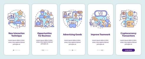 metavers betydelse för företag onboarding mobil app skärm. genomgång 5 steg redigerbar grafisk instruktioner med linjär begrepp. ui, ux, gui mall vektor