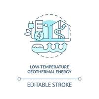 niedrige Temperatur geothermisch Energie Blau Konzept Symbol. Art von geothermisch Energie abstrakt Idee dünn Linie Illustration. isoliert Gliederung Zeichnung. editierbar Schlaganfall vektor