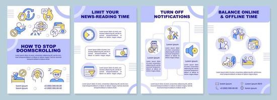 på vilket sätt till sluta doomscrolling broschyr mall. Nyheter överbelastning. folder design med linjär ikoner. redigerbar 4 vektor layouter för presentation, årlig rapporter