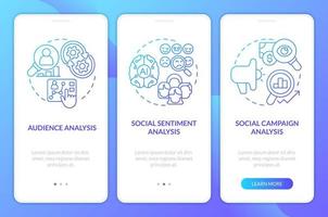 Digital Marketing Analytik Schichten Blau Gradient Onboarding Handy, Mobiltelefon App Bildschirm. Komplettlösung 3 Schritte Grafik Anleitung mit linear Konzepte. ui, ux, gui Vorlage vektor